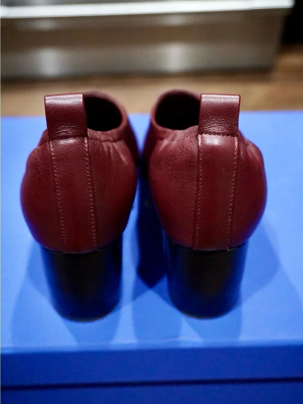 Elegant Burgundy Genuine Leather Square Toe Block Heel Pumps US 4 but Fit US 5